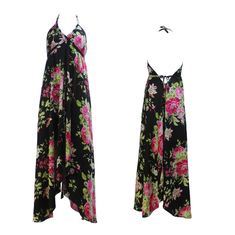 Black Summer Dress Maxi with Flower Pattern