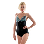One Piece Swimsuit Black Hand Printing