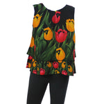 Top Casual Orange Flower Blouse Sleeveless