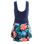 Floral Blue Skirted Swimsuits