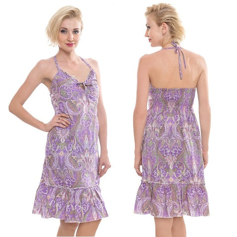 Dress Rayon Purple Halter Batik Pattern