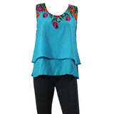 Top Casual Orange Flower Blouse Sleeveless