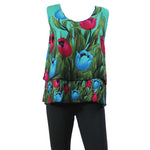 Top Casual Orange Flower Blouse Sleeveless