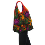 Top Casual Orange Flower Blouse Sleeveless