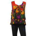 Top Casual Orange Flower Blouse Sleeveless