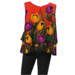Top Casual Orange Flower Blouse Sleeveless