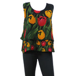 Top Casual Orange Flower Blouse Sleeveless